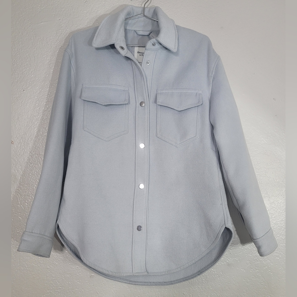 Abercrombie & Fitch Pale Blue/Gray Oversized Shacket